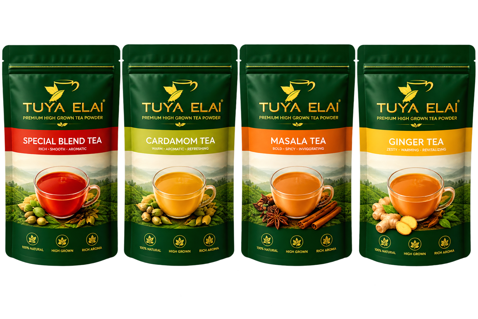 Tuya Elai tea packets — Special Blend, Cardamom, Masala and Ginger tea